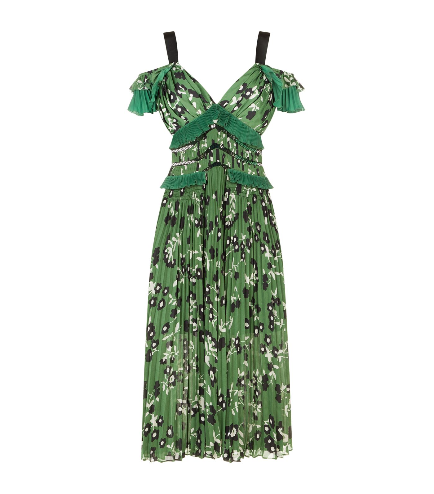 green floral cold shoulder dress Green Floral Off Shoulder Long Sleeve Dress – Gabi Swimwear main image 1