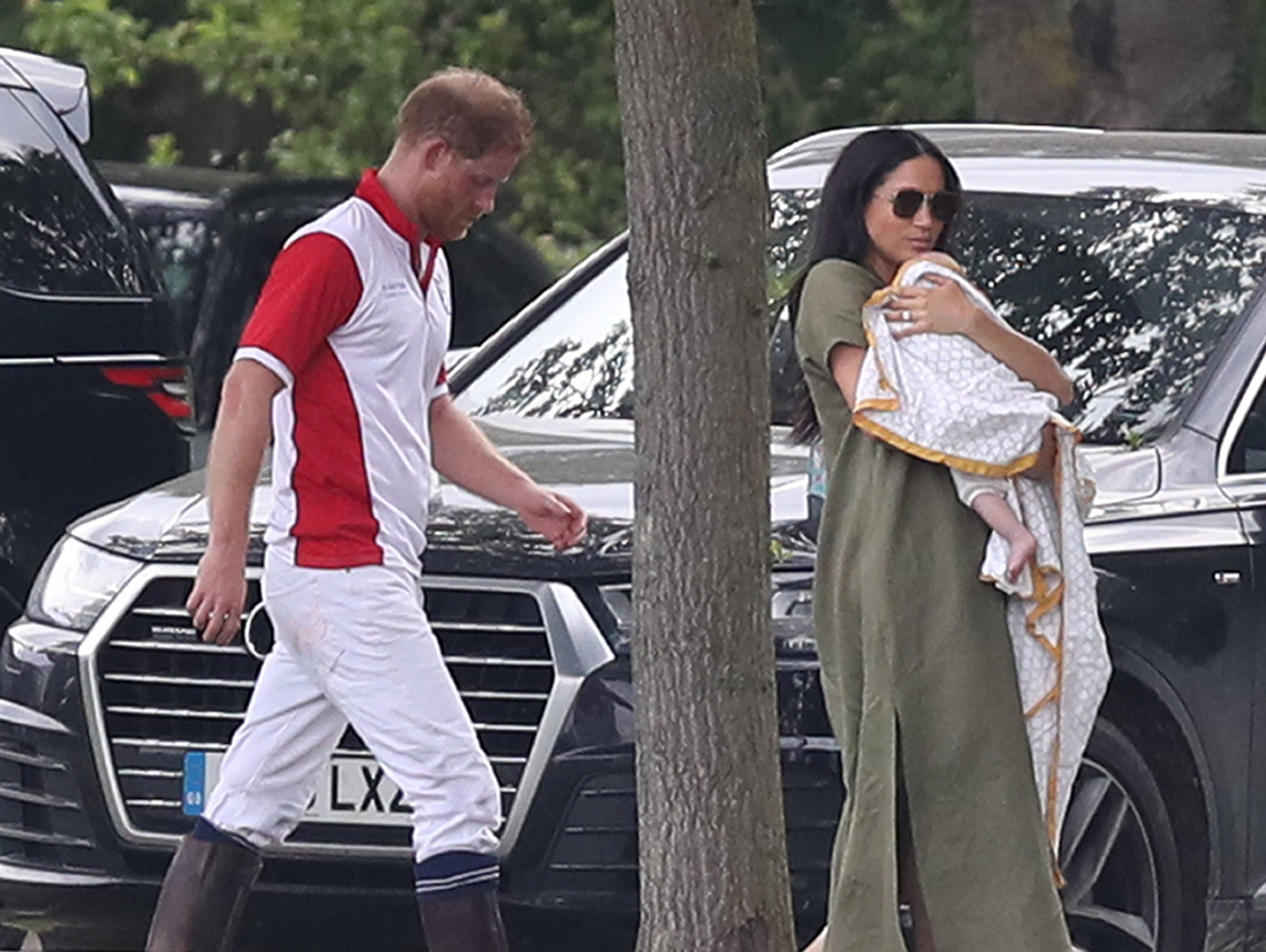 The Duke and Duchess of Sussex with their son Archie as they the King Power Royal Charity Polo Day at Billingbear Polo Club, Wokingham, Berkshire.