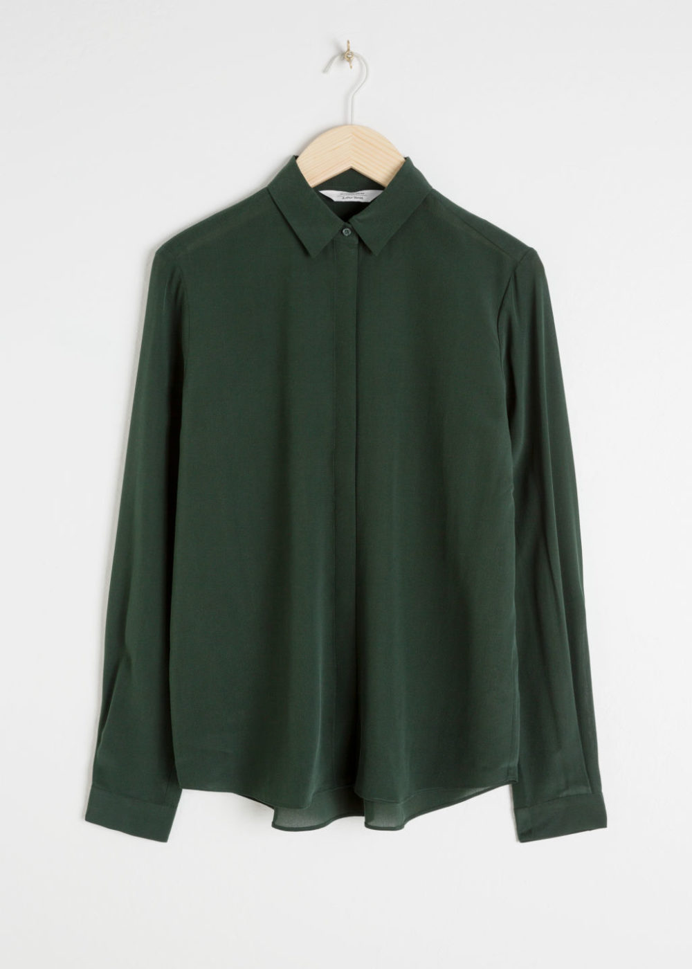 And Other Stories Dark Green Straight Fit Silk Shirt - Meghan's Mirror